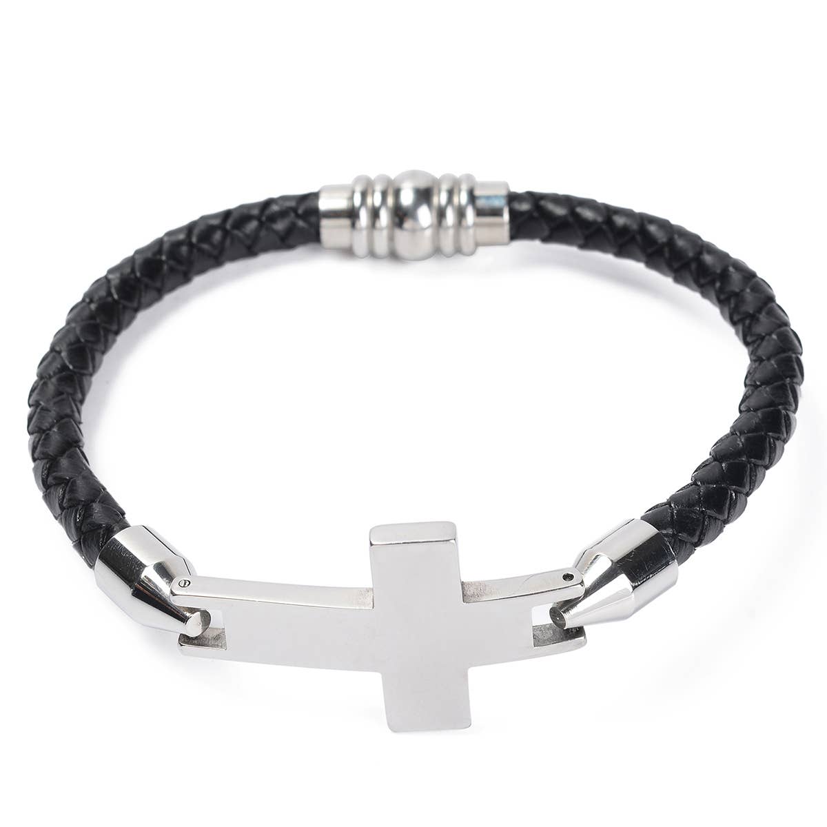 Men's Braided leather Cross Bracelet