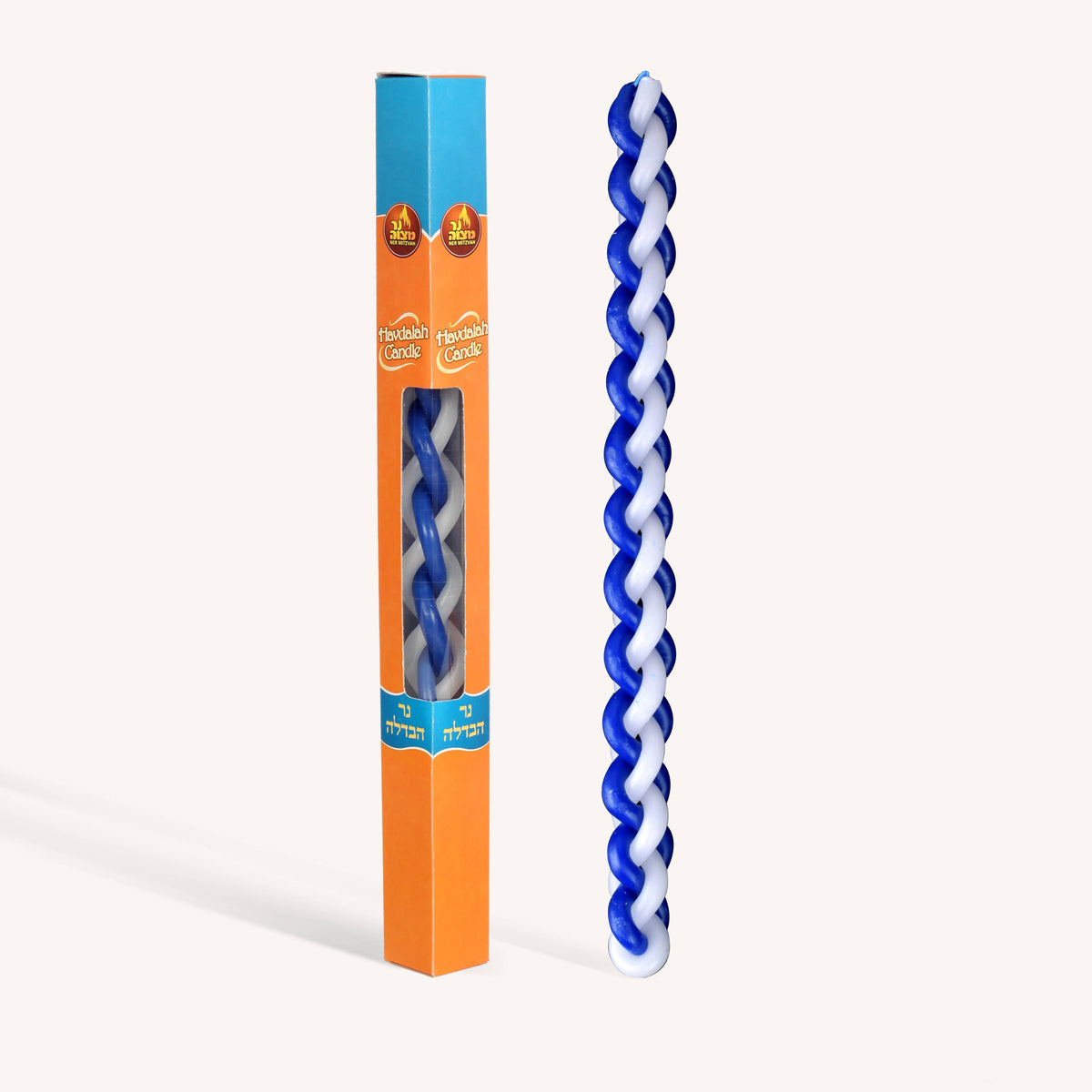 Ner Mitzvah - Braided Havdalah Candle - Round - Blue & White — alternate product image, view 3