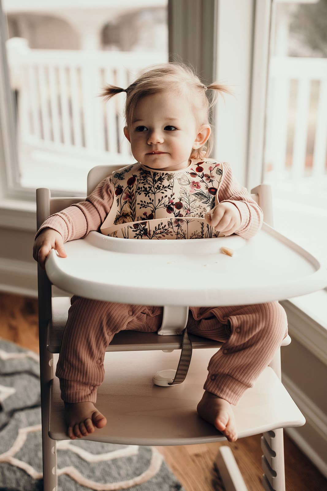 Three Little Tots - Flower Print Silicone Bib with Crumb Catcher — alternate product image, view 10
