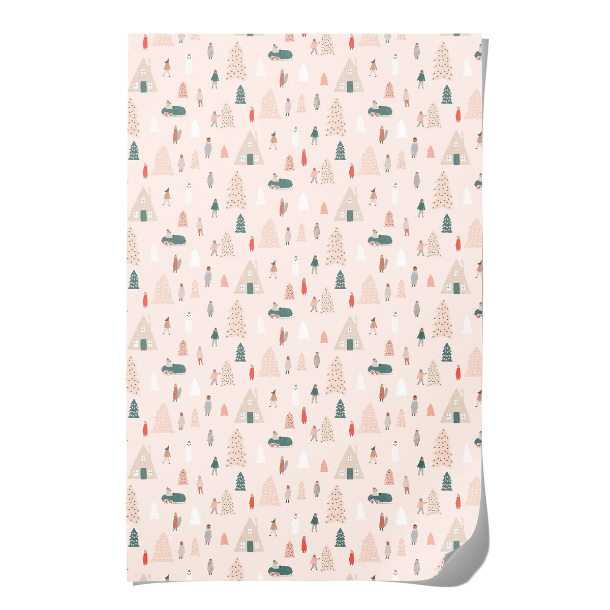 Papel de regalo navideño de árboles rosas