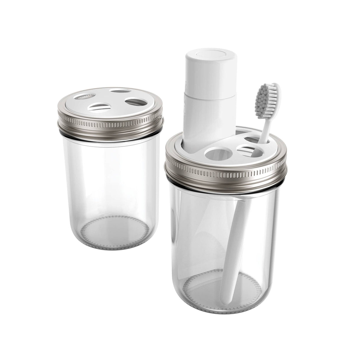 Jarware Toothbrush and Toothpaste Holder Lids for Wide Mouth
