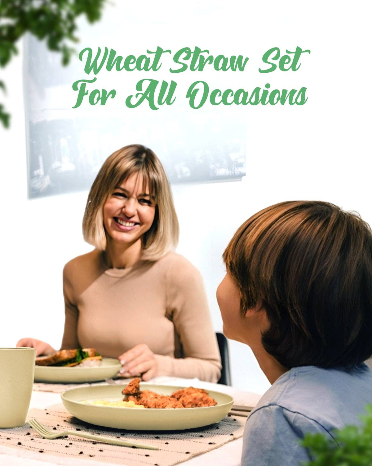 Eco-Friendly Wheat Straw Dinnerware Combo Sets Reusable Kit