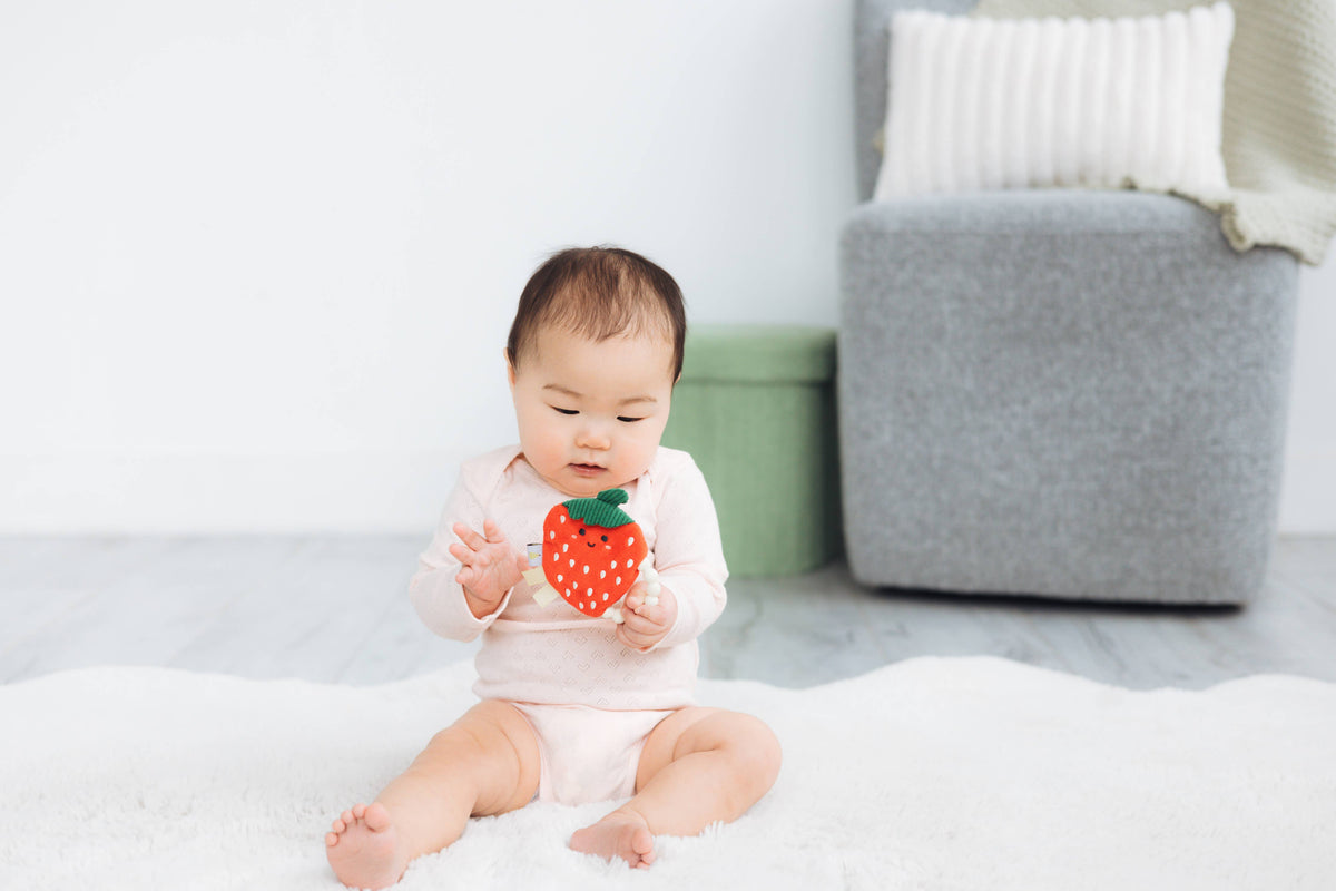 Strawberry Crinkle Baby Teether Toy