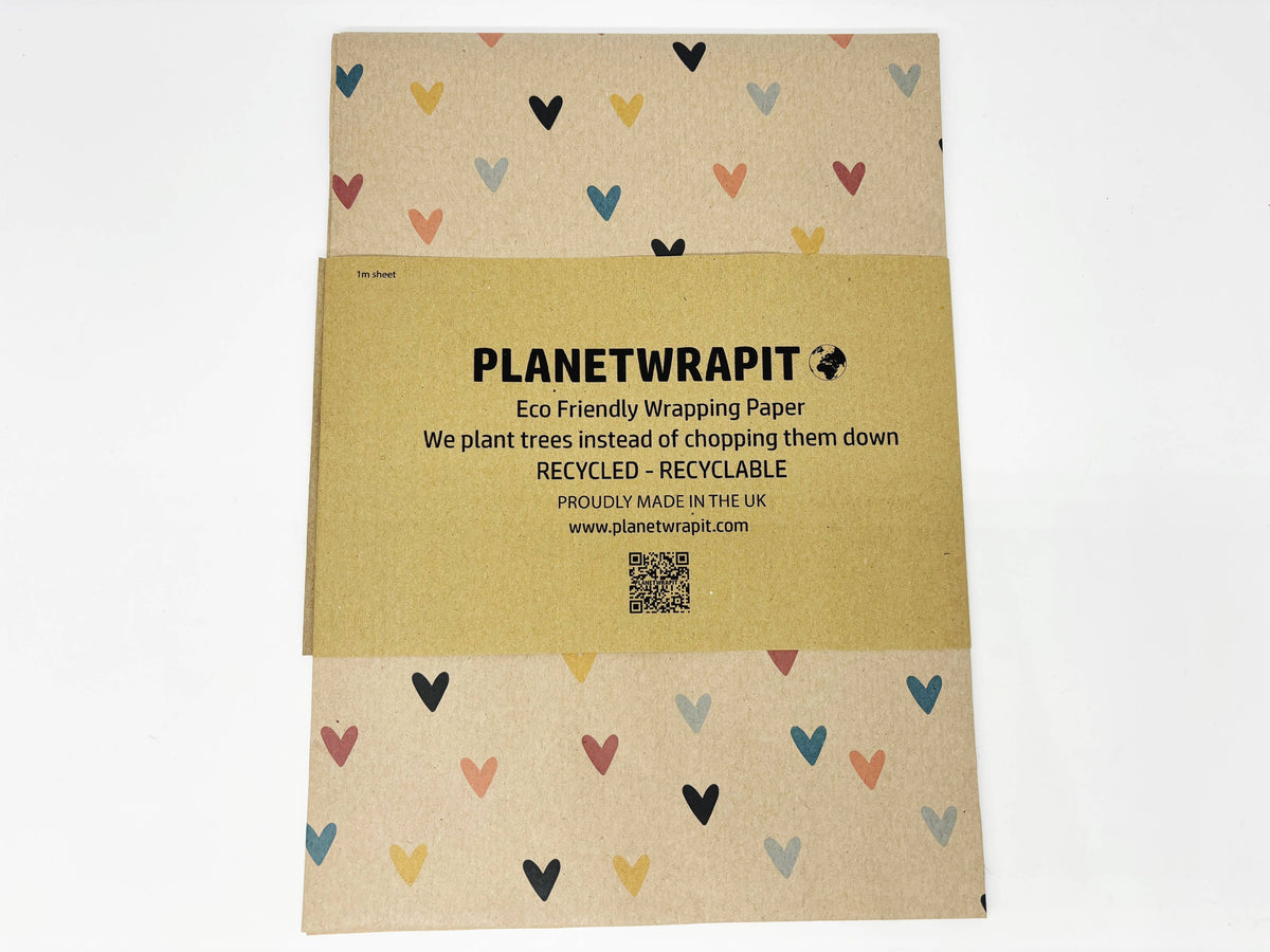 Hearts Recycled Kraft Wrapping Paper Gift Wrap