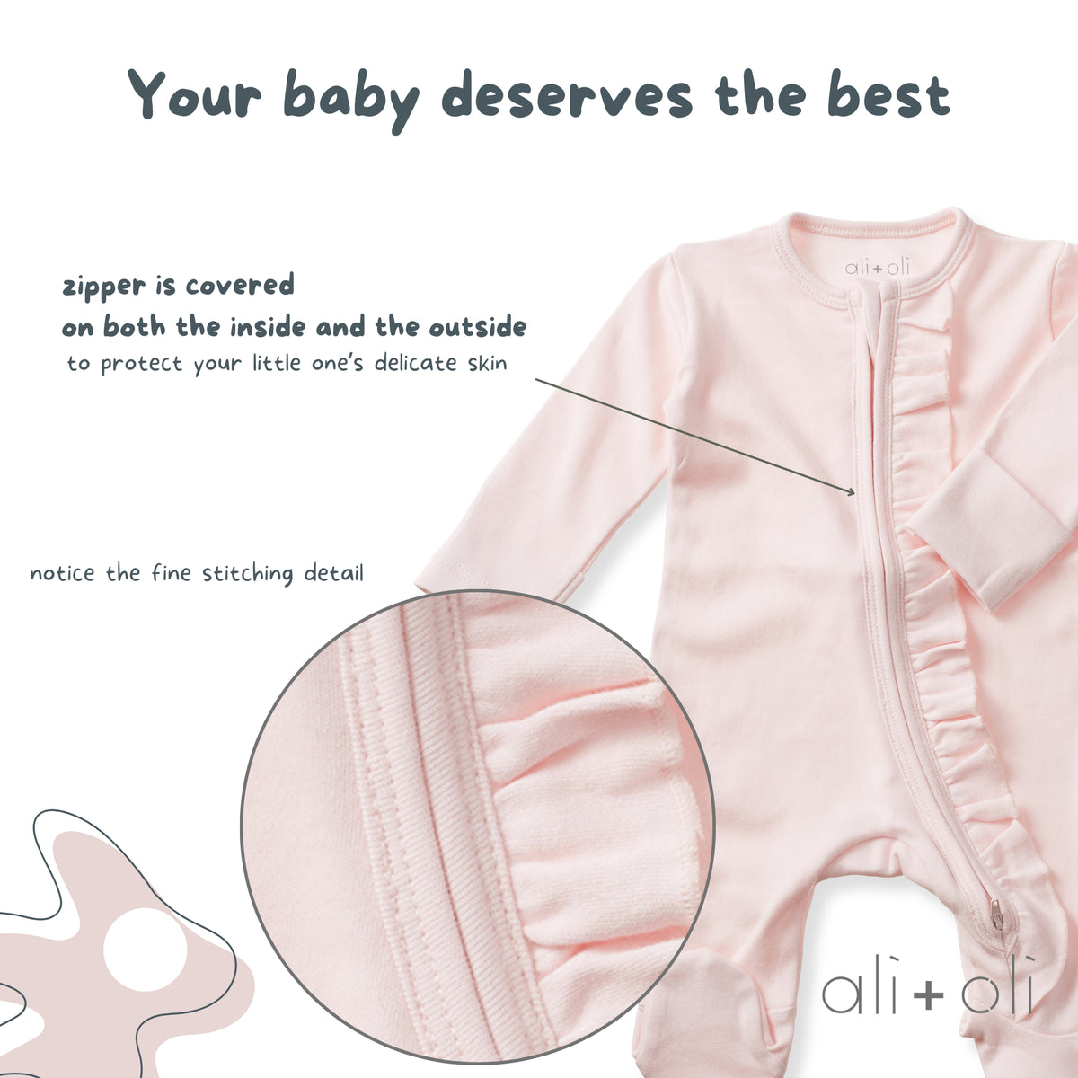 Baby Ruffle Footie 2-Way Zipper – Organic Cotton Lounge Wear