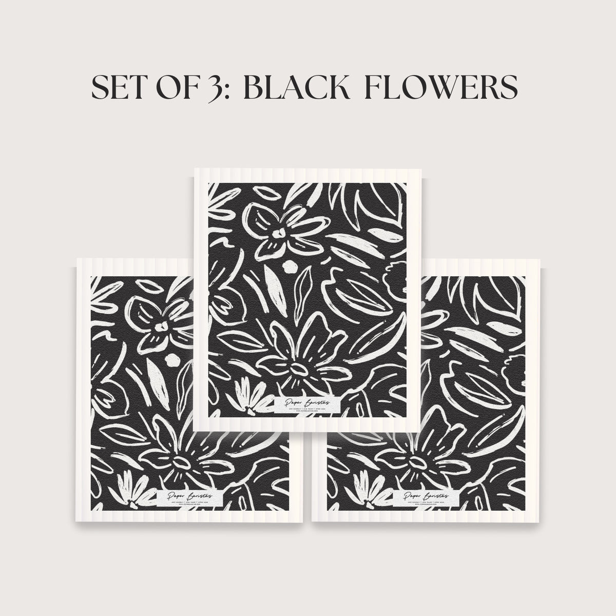 Set of 3 Swedish Dishcloth: Earthy Florals Black