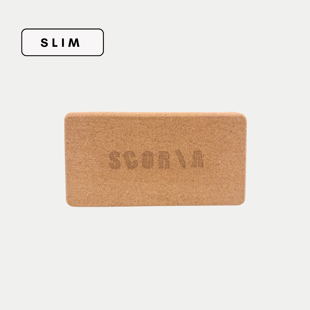 Scoria ® – Slim Cork Yoga Block, isolated product on a plain background; natural cork material