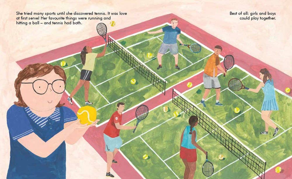 Microcosm Publishing Billie Jean King (Little People, Big Dreams): open book showing facing pages