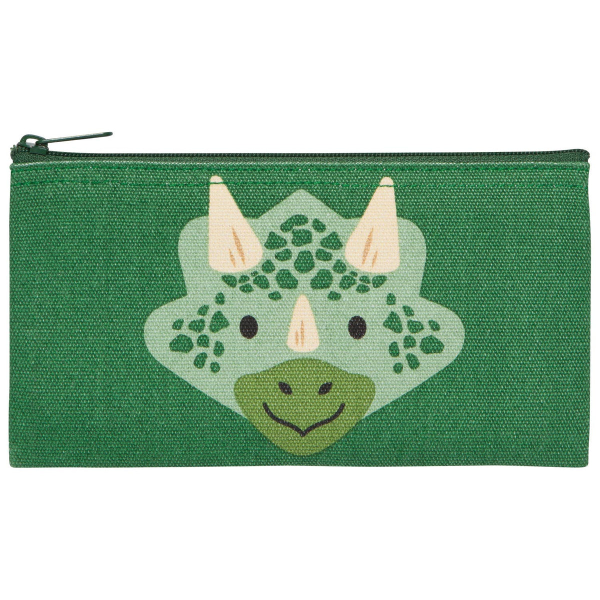 Danica Jubilee reusable dinosaur print snack bags, green pouch with cartoon dinosaur face