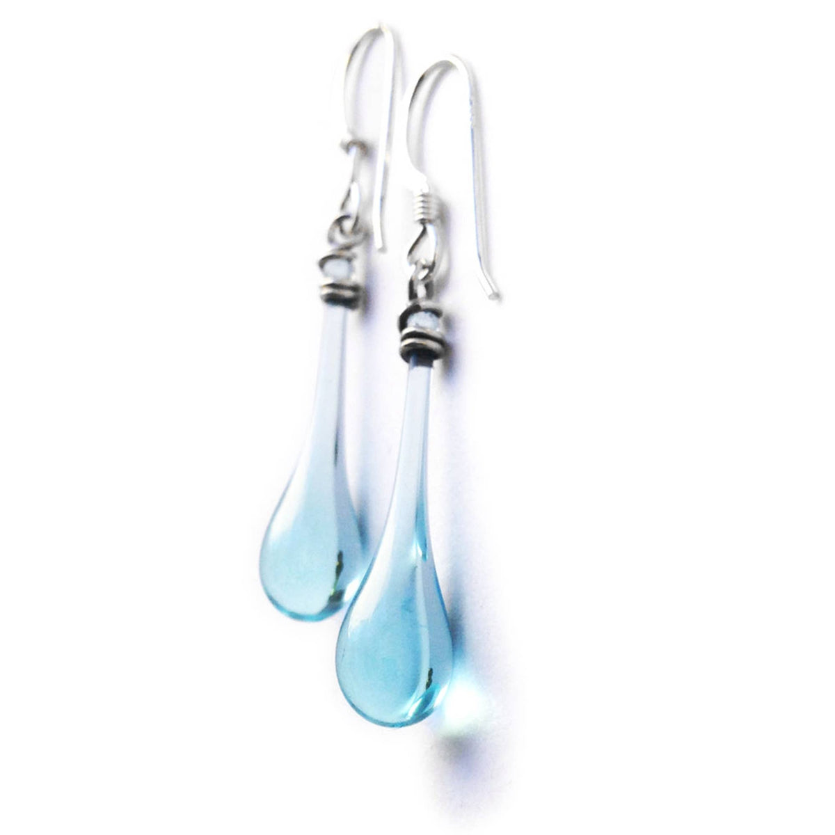 Aqua Recycled Glass Raindrop Earrings, Elegant & Ecofriendly