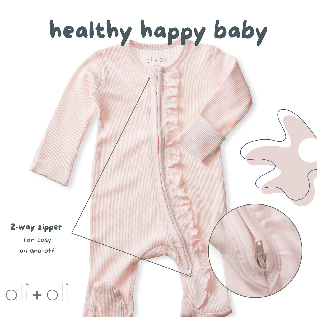 Baby Ruffle Footie 2-Way Zipper – Organic Cotton Waffle Knit