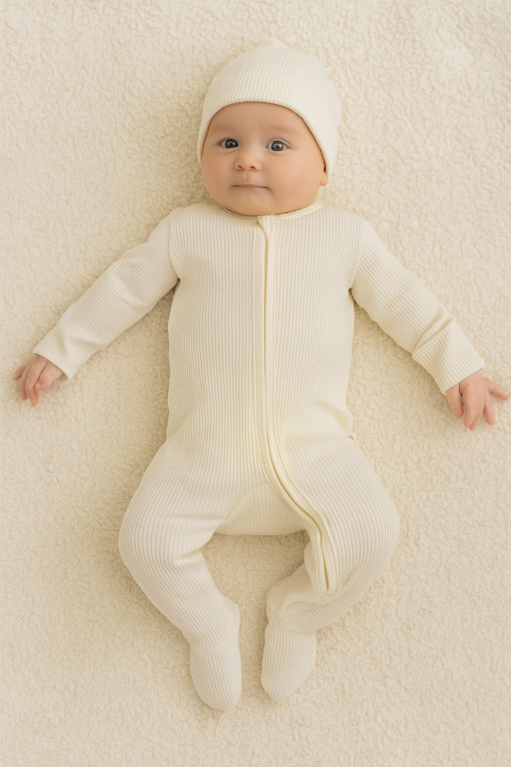 Baby Footie 2-Way Zipper – Organic Cotton Waffle Knit