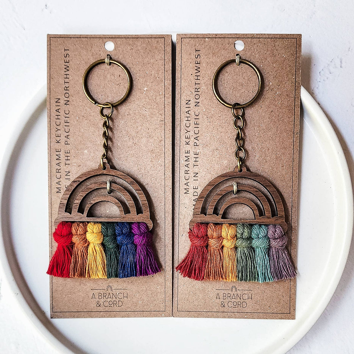 Macrame Wood Rainbow Keychain