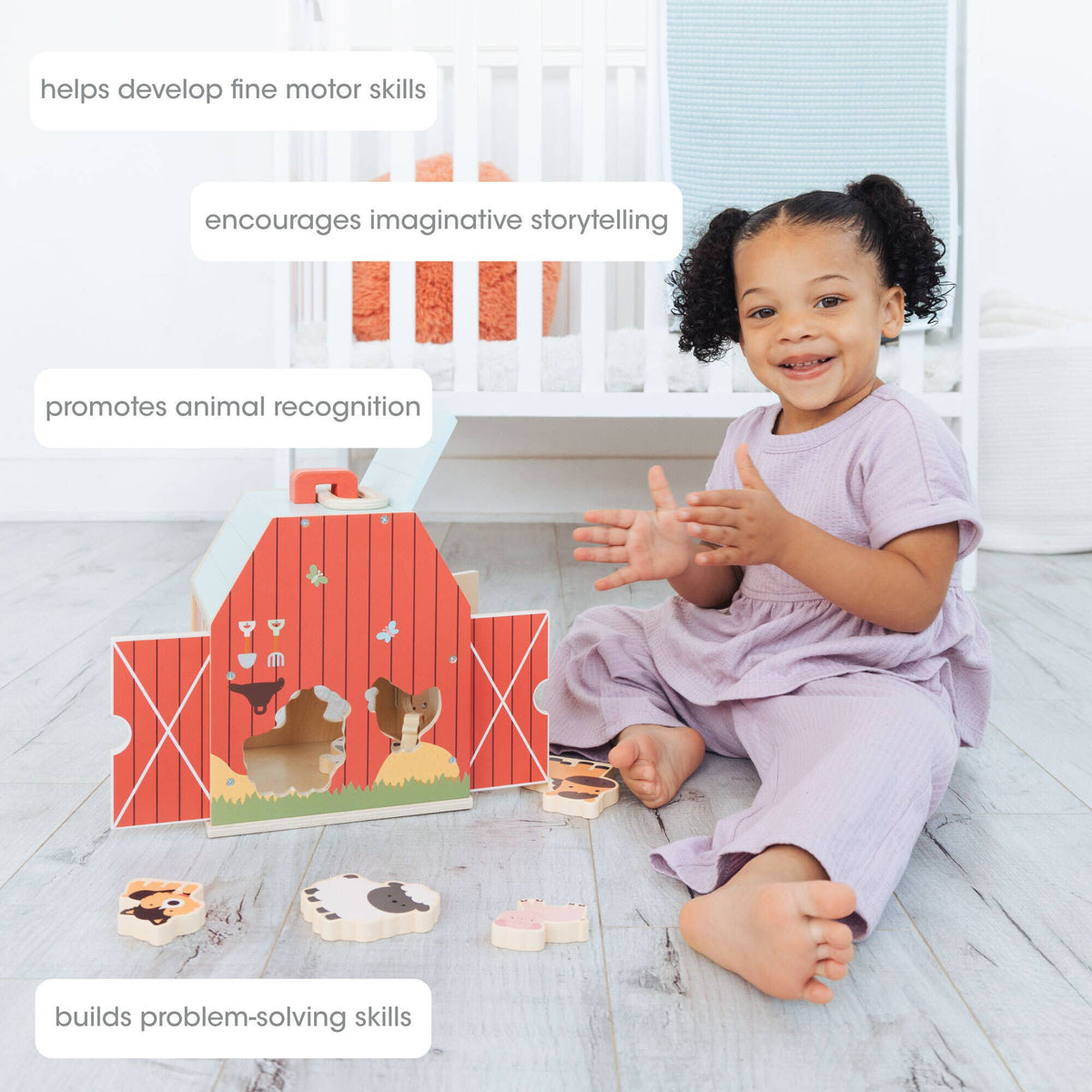 Wooden Barn Shape Sorter Toy, Farm Animals Montessori Play