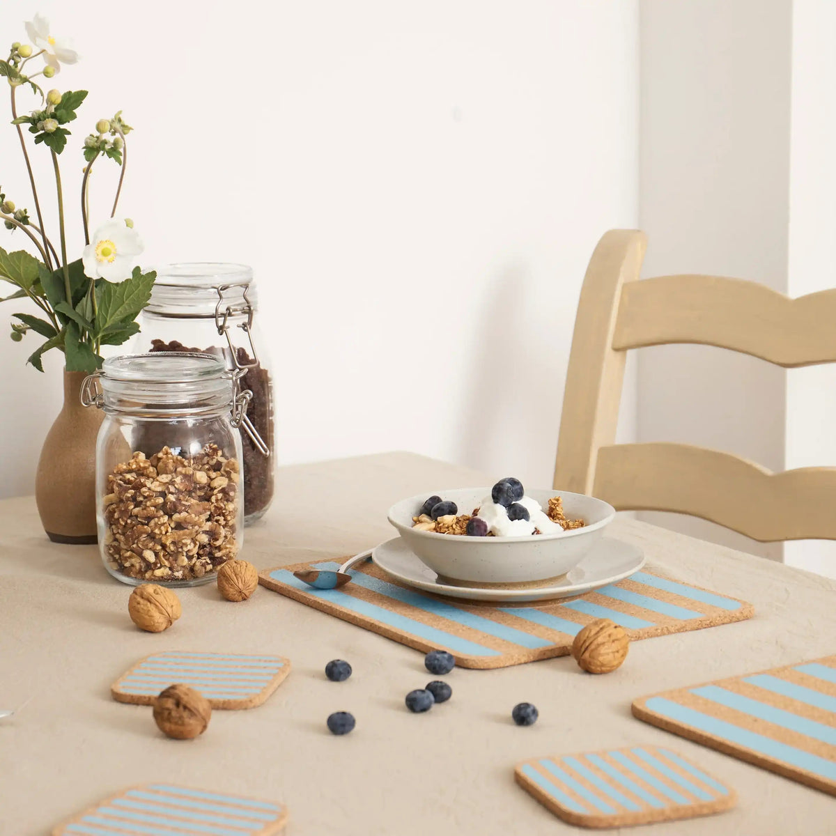Cork Coasters | Candy Stripes - Blue | Set of 4