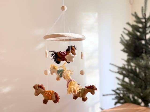 Ganapati Felt Baby Mobile - Cute Pony: full nursery mobile hanging vertically