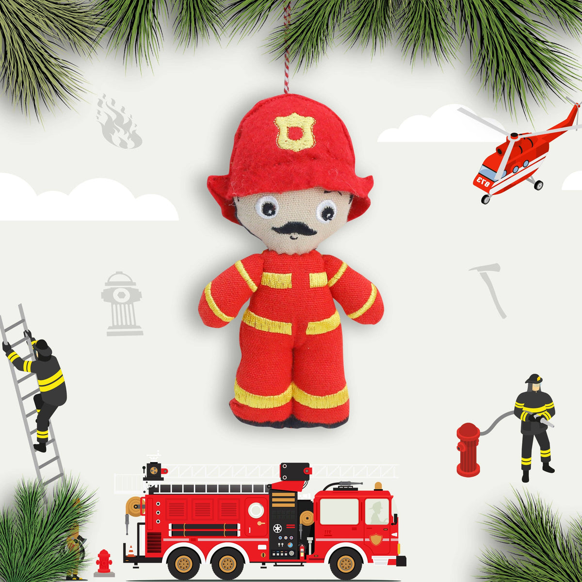 Mr. Ellie Pooh - Organic Cotton Ornament - Fireman