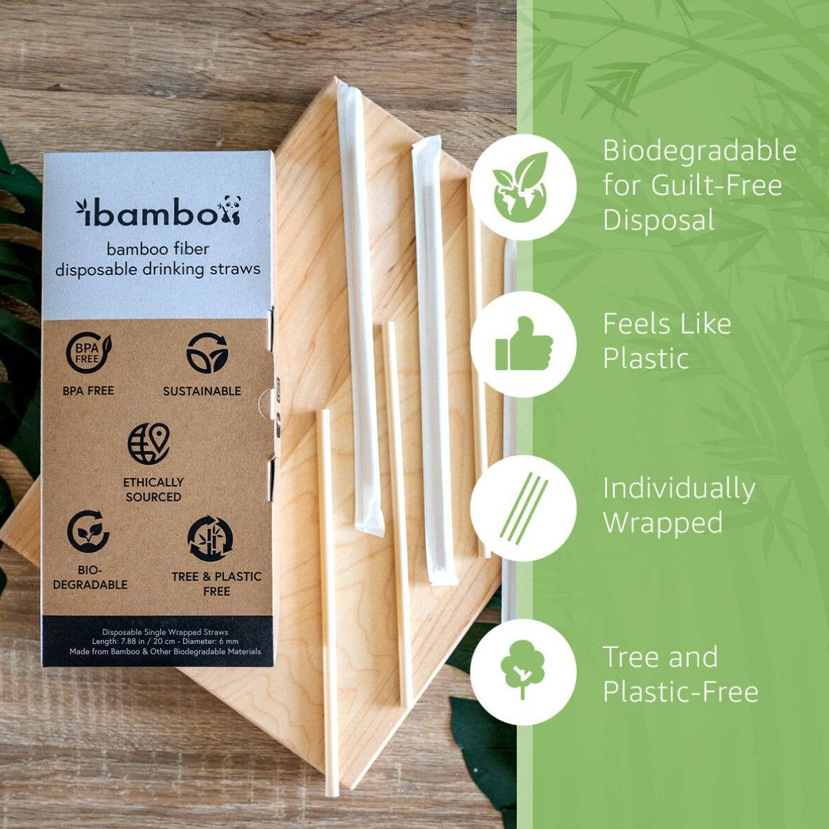 Bulk Bamboo Disposable Straws - Wrapped - 1000 Straws
