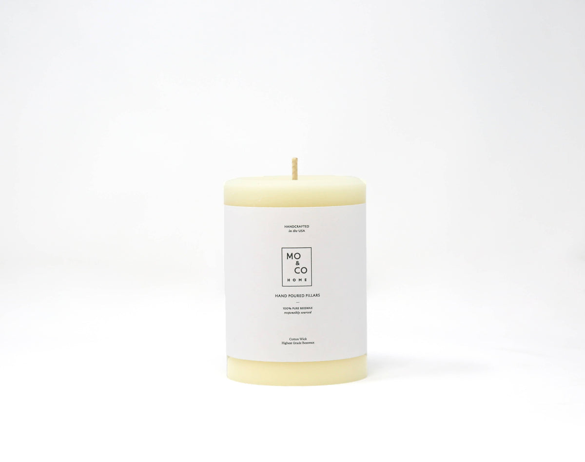 Mo&Co Home - Natural White | 100% Beeswax Pillar Candle | All Natural, Handmade