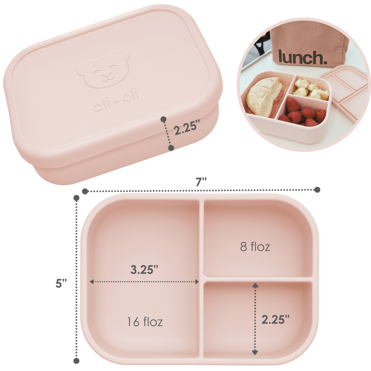 Ali+Oli - Ali+Oli Leakproof Silicone Bento Box (Blush) Back to School