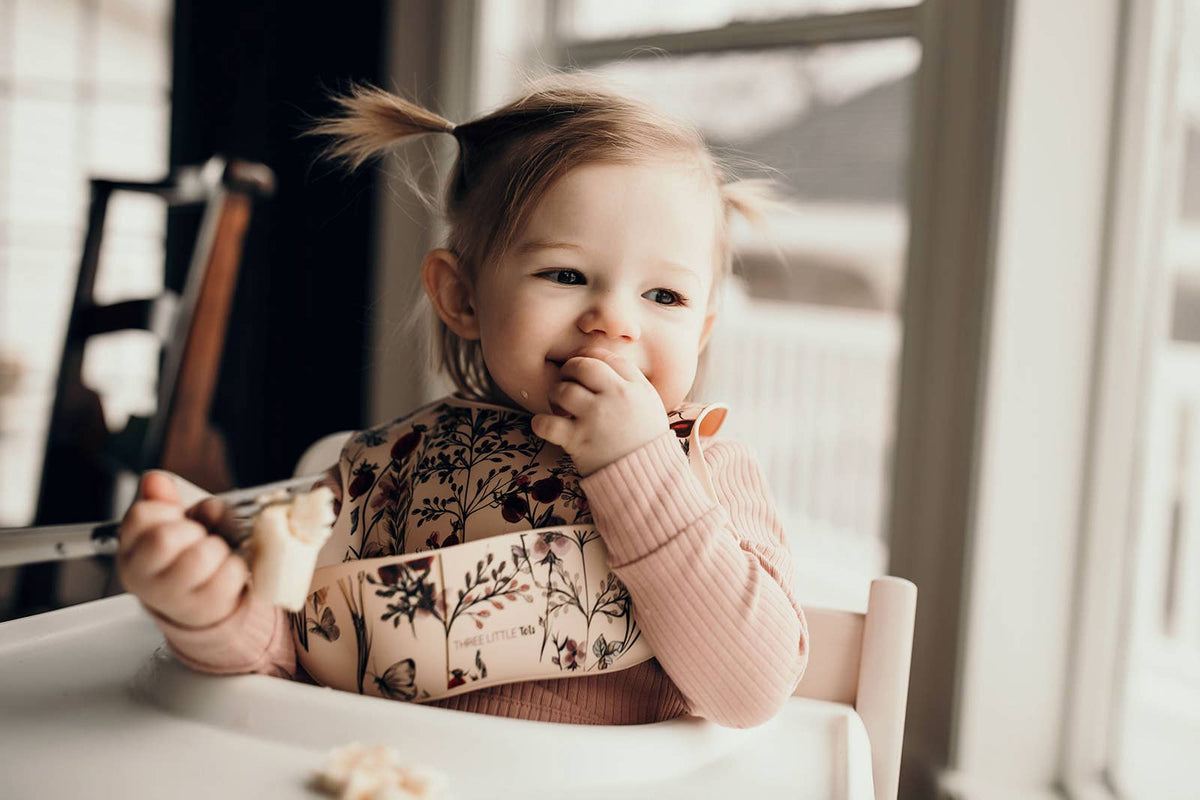 Three Little Tots - Flower Print Silicone Bib with Crumb Catcher — alternate product image, view 9