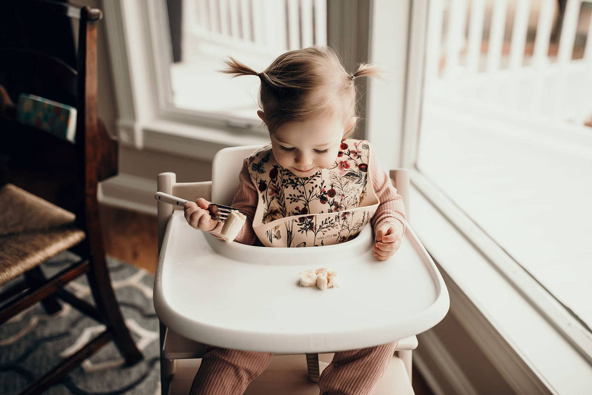 Three Little Tots - Flower Print Silicone Bib with Crumb Catcher — alternate product image, view 8