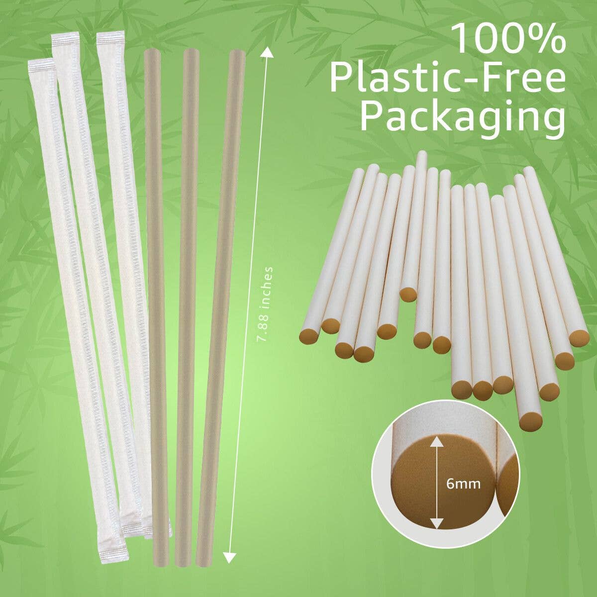 Bulk Bamboo Disposable Straws - Wrapped - 1000 Straws