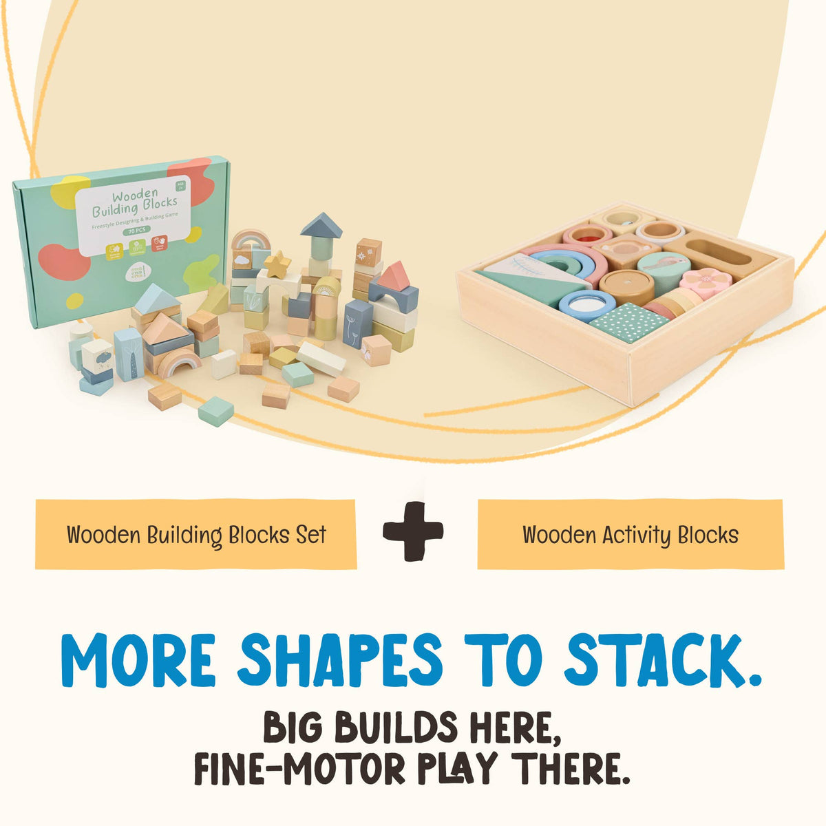OmaOmaOma! Montessori-Inspired Wooden Learning Toys - Wooden Safari Building Blocks - 70pc Wooden Block Set 2+