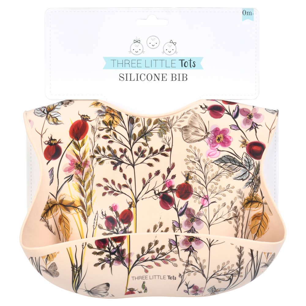 Three Little Tots - Flower Print Silicone Bib with Crumb Catcher — alternate product image, view 5