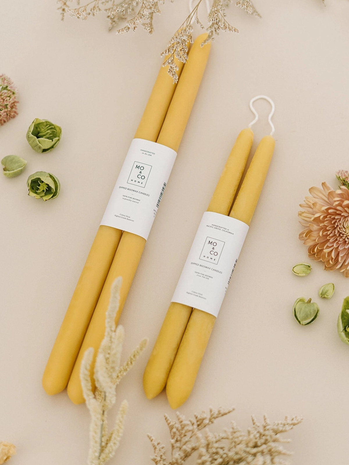 Mo&Co Home - Natural Gold | Dipped Beeswax Taper Candles | All Natural