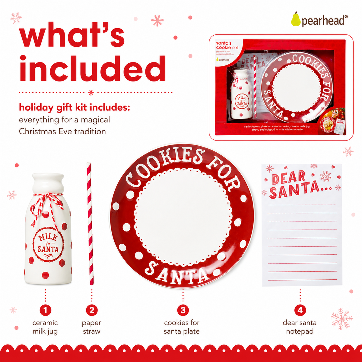 Set navideño de plato para galletas de Papá Noel, jarra de leche y letra