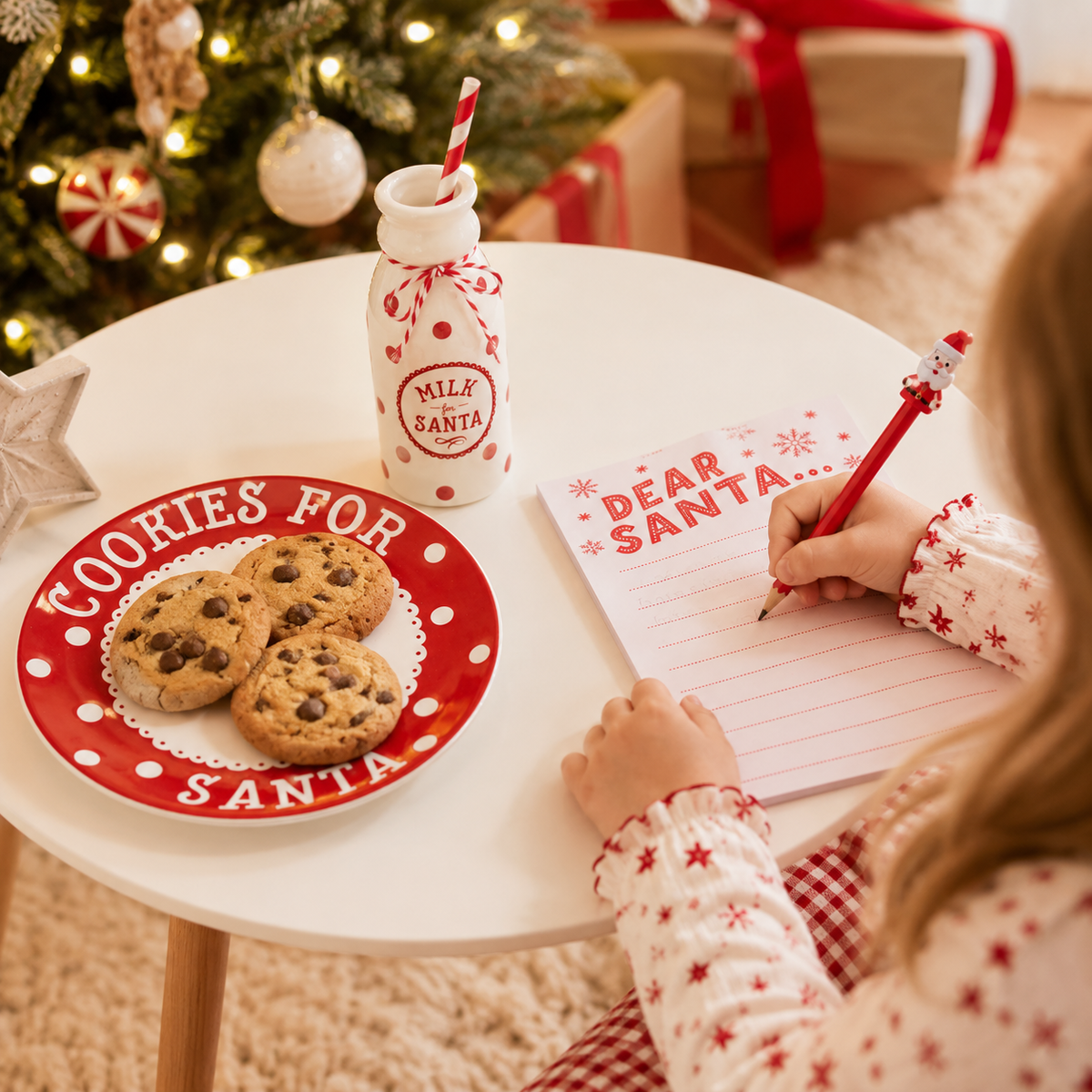 Set navideño de plato para galletas de Papá Noel, jarra de leche y letra