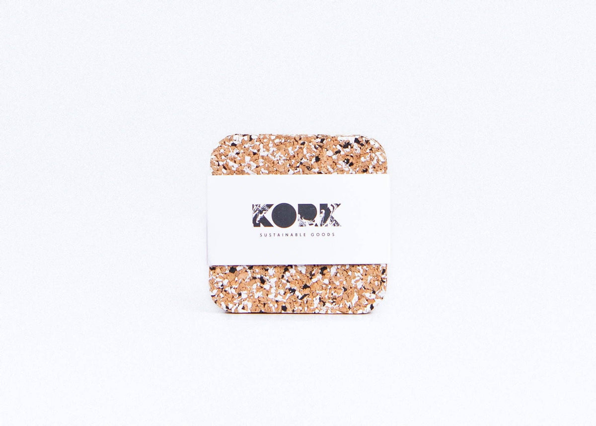 KORK & Inspired by KORK - Set of 4 Cork Coasters--Recycled Flip Flops w/cork--Black & White