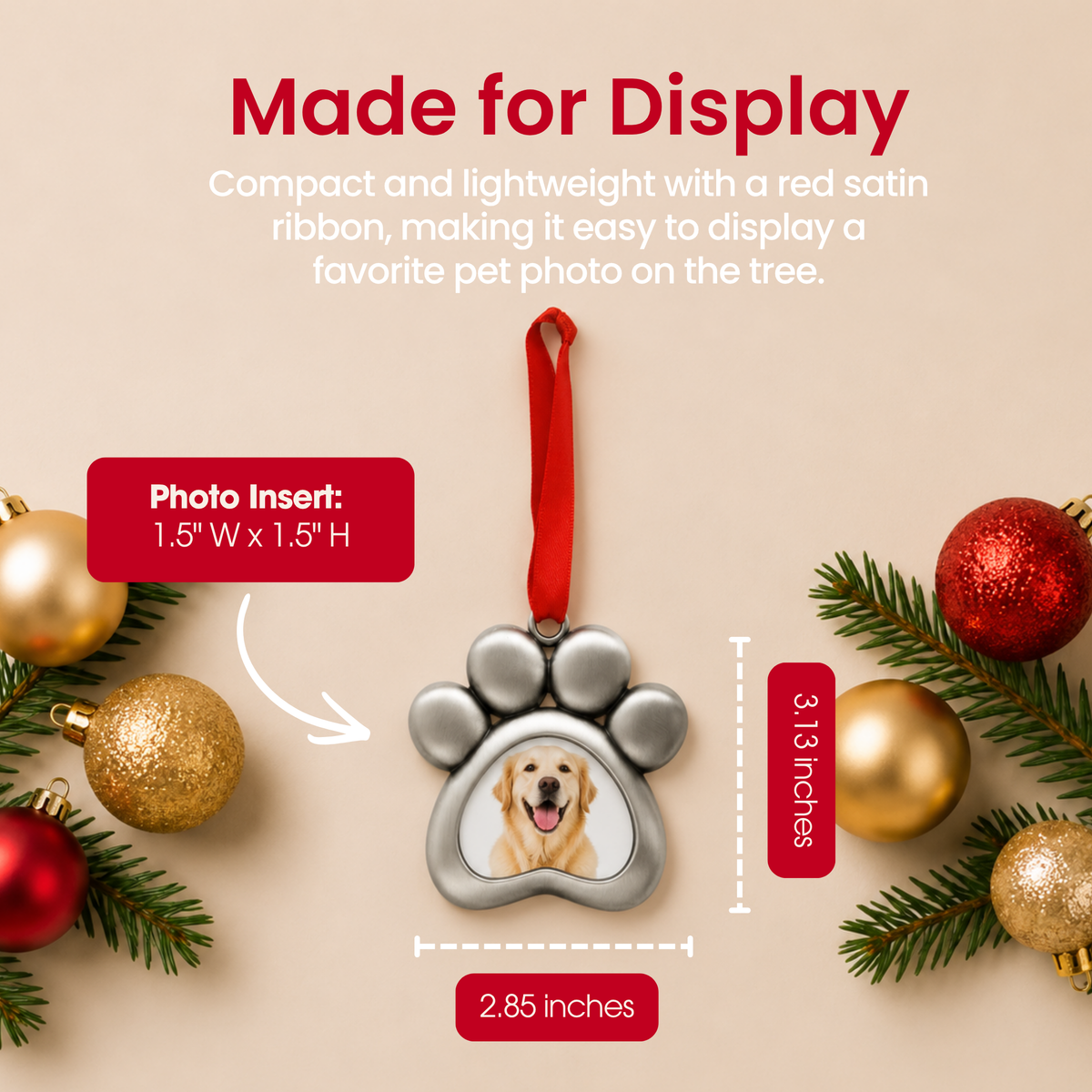 Paw Shaped Pet Silver Christmas Photo Ornament
