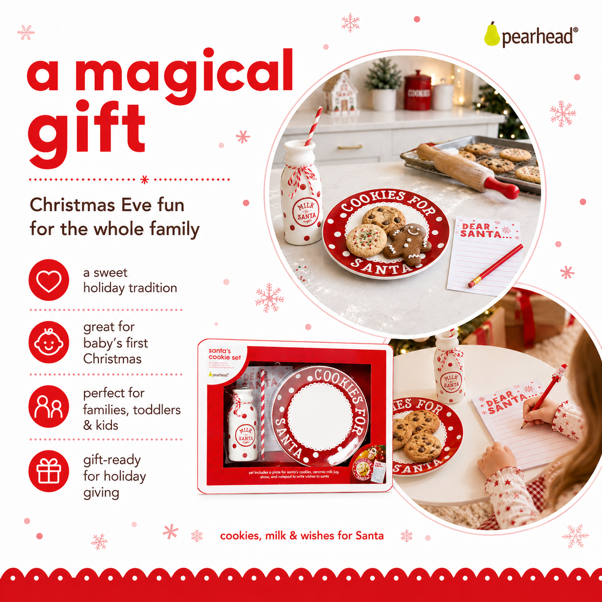 Set navideño de plato para galletas de Papá Noel, jarra de leche y letra