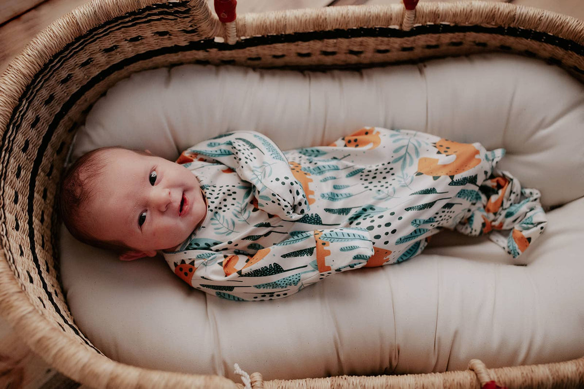 Three Little Tots - Dinosaur Animal Print Zoo Knotted Gown — alternate product image, view 19