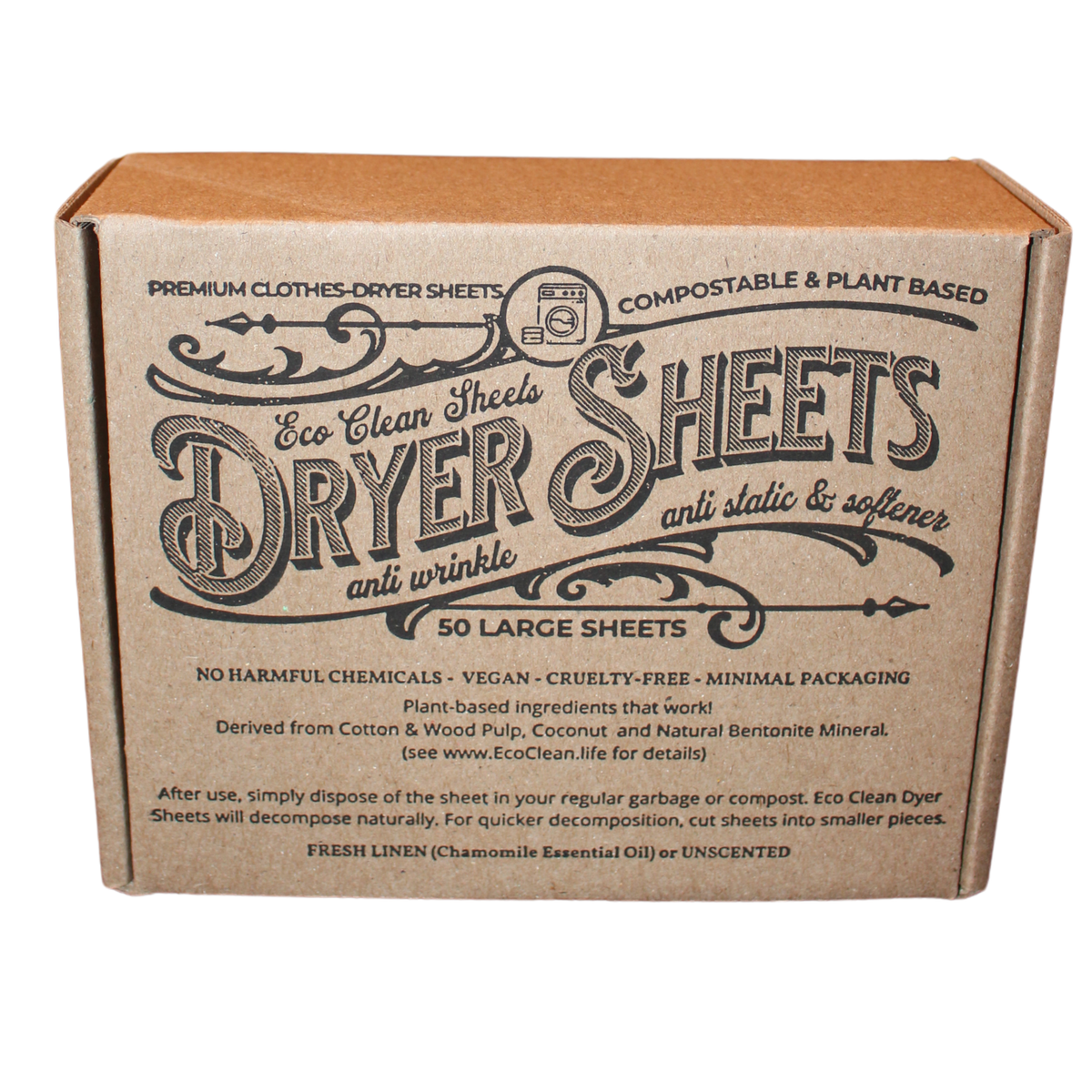 Symbiotic Products LLC - Dryer Sheets - Eco Clean -Retail packaged - 50 LG Sheets