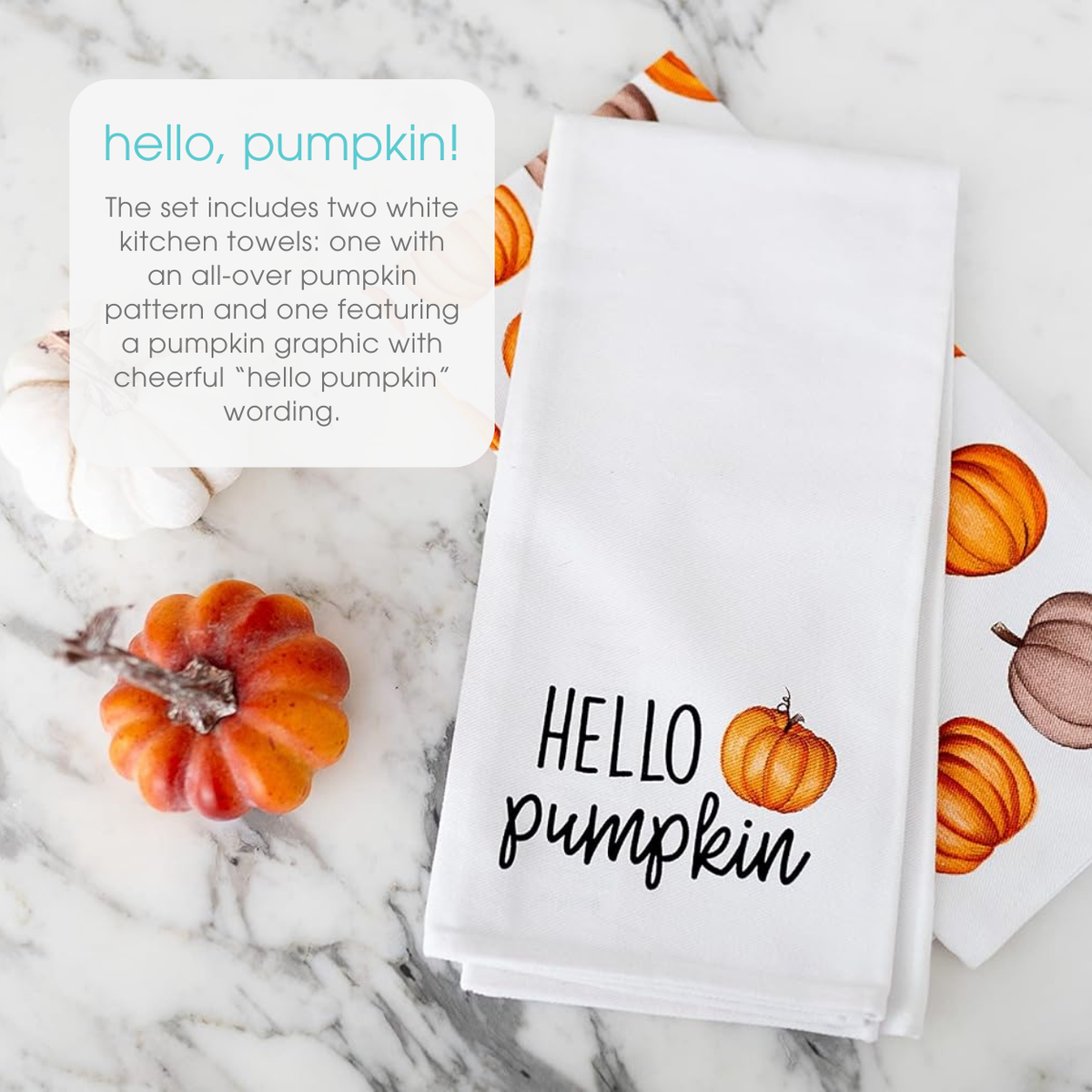 Hello Pumpkin Kitchen Dish Towels, Halloween Set of 2