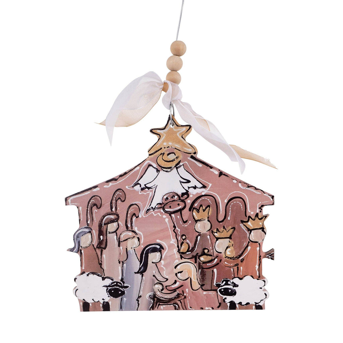 Glory Haus - Unto Us A Child Is Born Nativity Wood Ornament Neutral