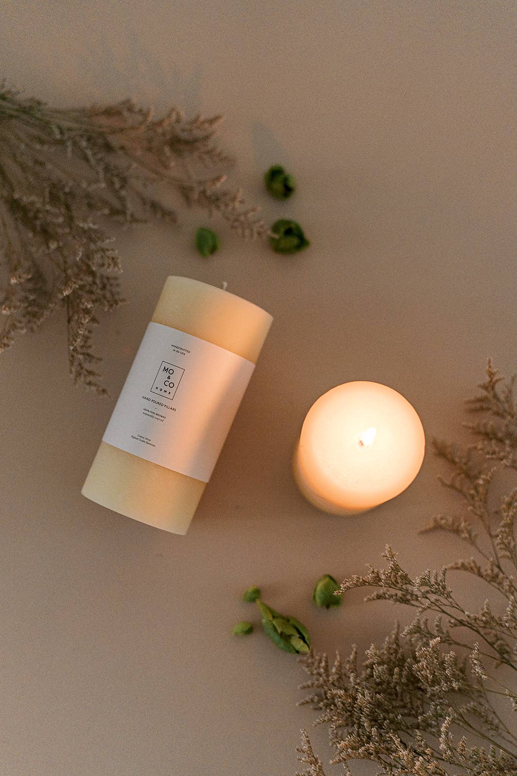Mo&Co Home - Natural White | 100% Beeswax Pillar Candle | All Natural, Handmade