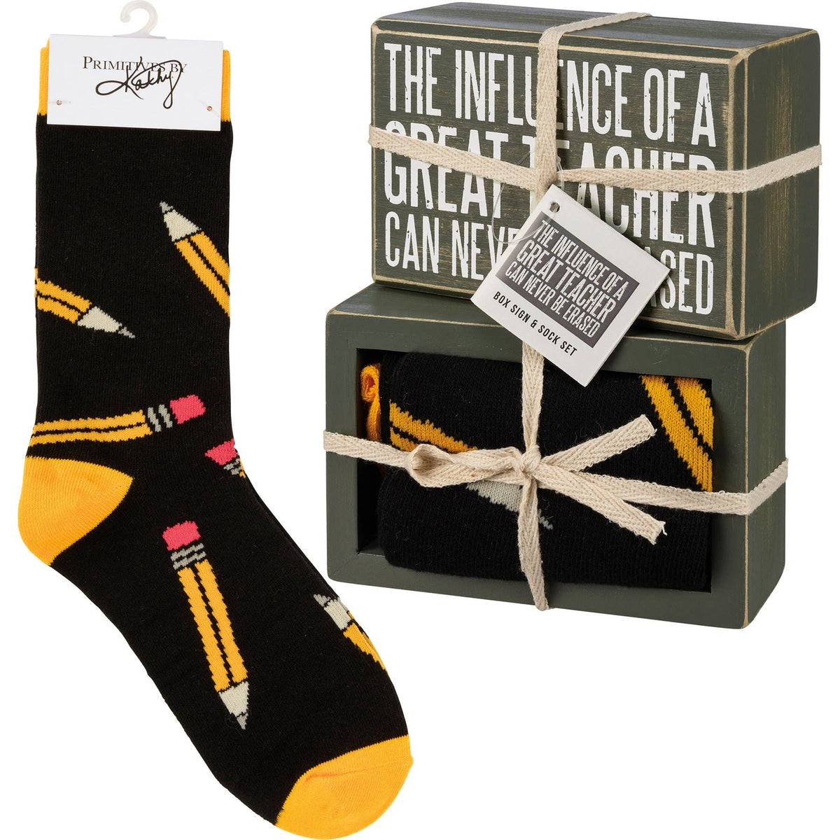 Primitives by Kathy - Influence Of A Great Teacher Box Sign And Sock Set