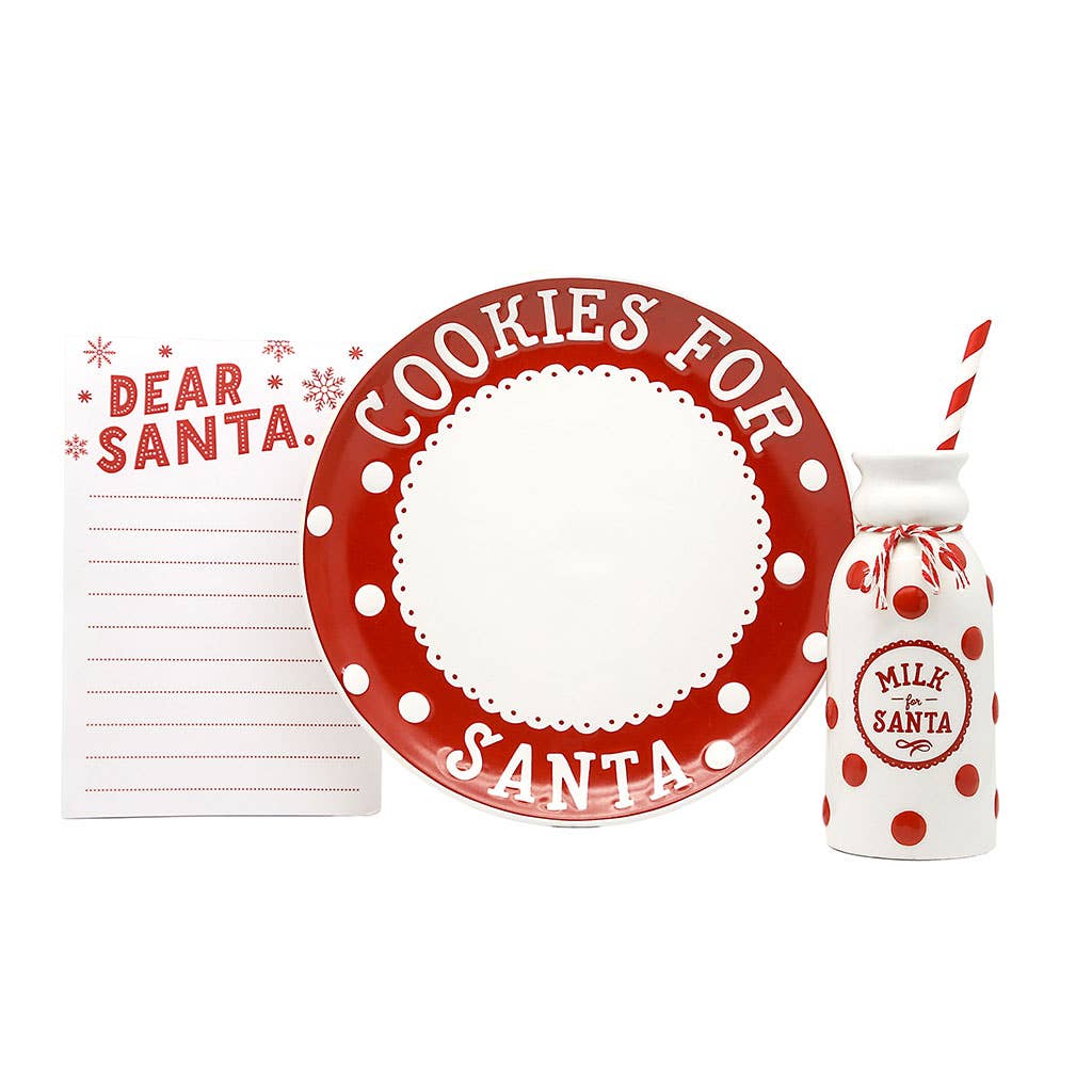 Set navideño de plato para galletas de Papá Noel, jarra de leche y letra
