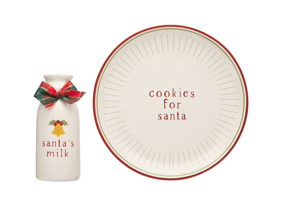 Santa Christmas Cookie Plate & Milk Jug Holiday Set