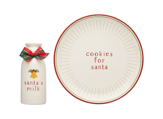 Set navideño de plato para galletas de Papá Noel y jarra para leche