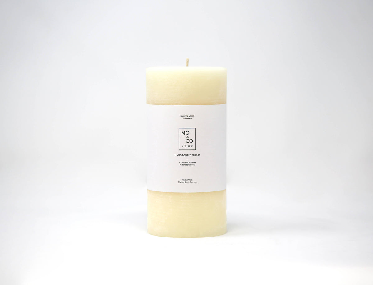 Mo&Co Home - Natural White | 100% Beeswax Pillar Candle | All Natural, Handmade