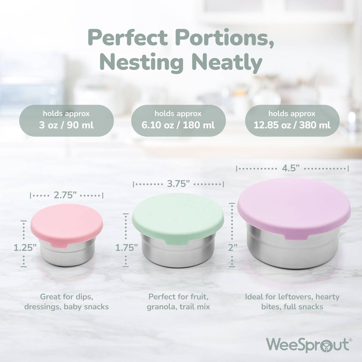 WeeSprout – Stainless Steel Nesting Storage Containers – Set of 3; additional product photograph 15