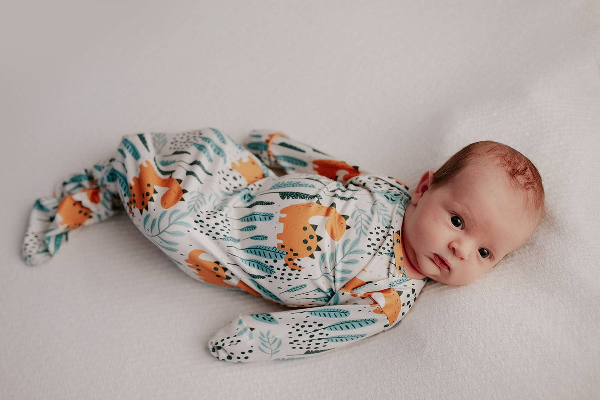 Three Little Tots - Dinosaur Animal Print Zoo Knotted Gown — alternate product image, view 17