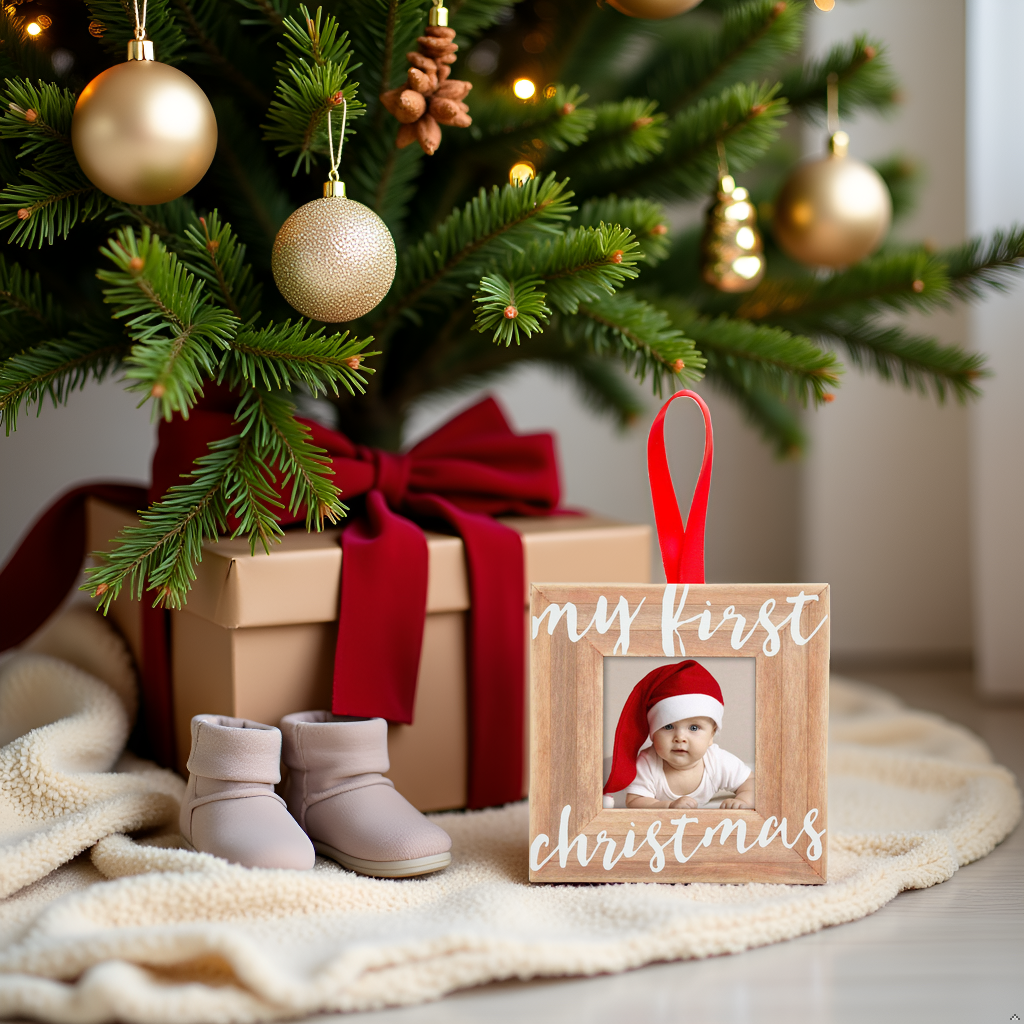 Adorno de marco de fotos de madera «Mi primera Navidad»
