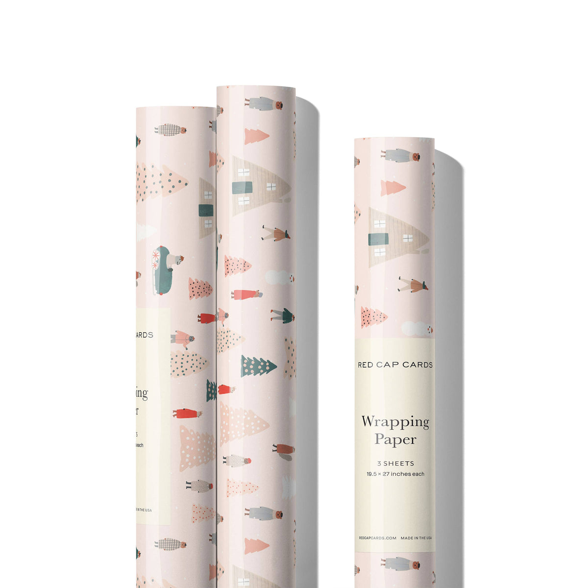 Papel de regalo navideño de árboles rosas