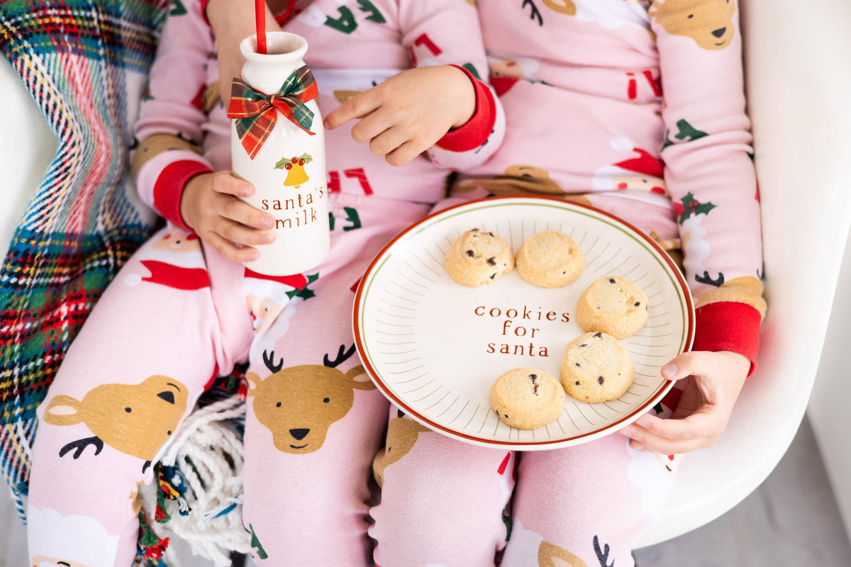 Santa Christmas Cookie Plate & Milk Jug Holiday Set